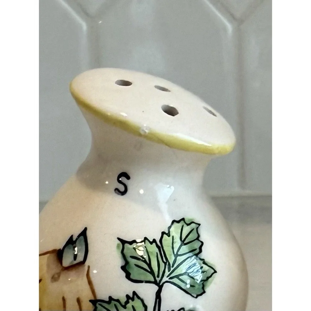 Vintage Mid Century Modern Salt & Pepper Shakers Hand Painted Onion & Leaves MCM